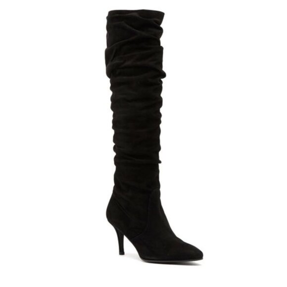 Stuart Weitzman Lafayette Black Slouchy Suede Heeled Knee High Boots Size 8 - Picture 10 of 10